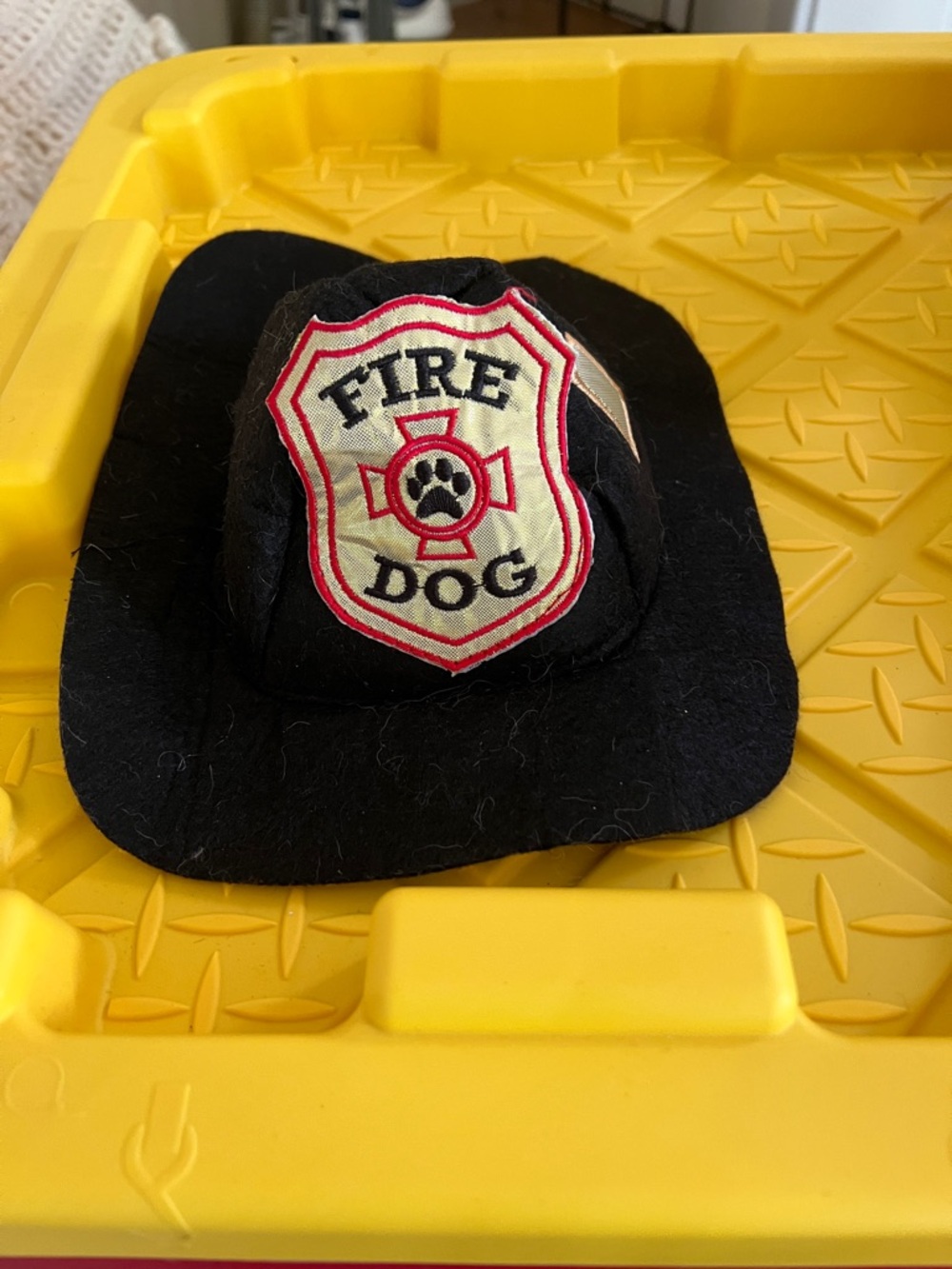 Black Fire Dog Pet Firefighter  Hat and Truck for Halloween. Worn once.
